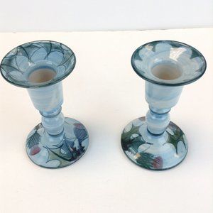The Tain Pottery of Scotland Pair of Candle Holders 6" Tall Thistle Glenaldie